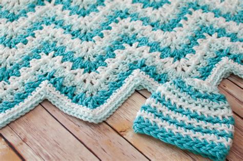 Lacy Ripple Baby Blanket And Hat Crochet Pattern Set Petals To Picots