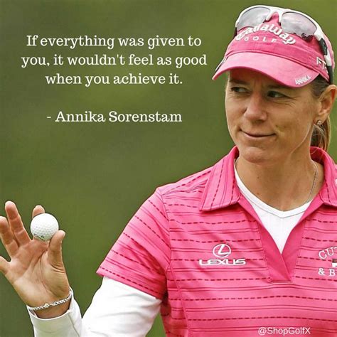 A Woman Holding A Golf Ball In One Hand And A Quote On The Other Saying