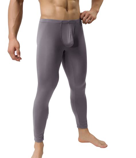 Mens Smooth Long Johns Bulge Pouch Tight Fit Pants Slip Underpants