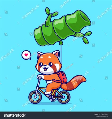 Cute Red Panda Riding Bicycle Bamboo Stock Vector Royalty Free