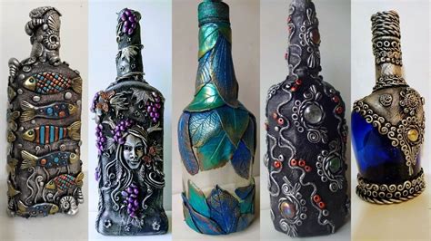 5 Glass Bottle Art Using Clay Home Decor Youtube