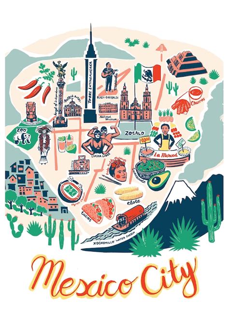 Mexico City Illustrated Map Etsy