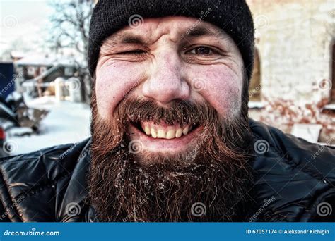 Bearded Dirty Man Winter Stock Photo Image Of Face Expression
