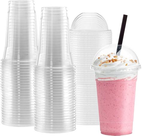 Disposable Clear Plastic Smoothie Cups Domed Lids And Straws 12oz16oz