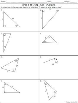 How many inches is bc if triangle abc is a right triangle? Right Triangle Trigonometry Guided Notes and Worksheets by ...