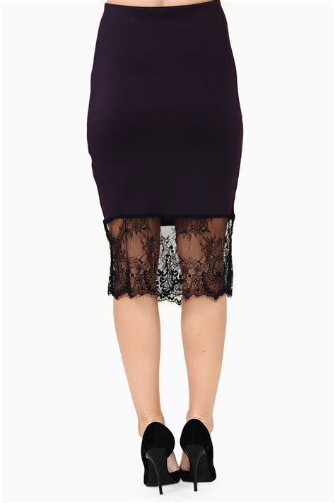 Aoine Lace Trim Pencil Skirt In Purple Iclothing