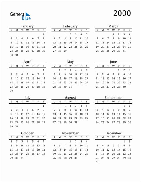 2000 Printable Calendar 2024 Calendar Printable