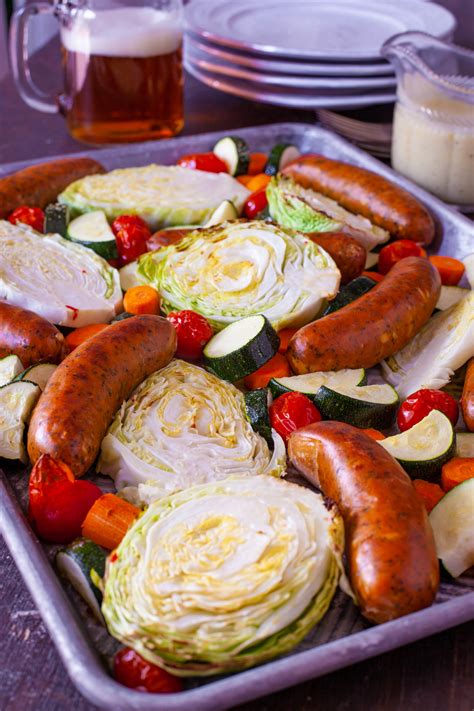 Keyword:apples, baked sausages, potatoes, sausage, sheet pan dinner. Cabbage and Sausage Recipe Sheet Pan Dinner - Eating Richly