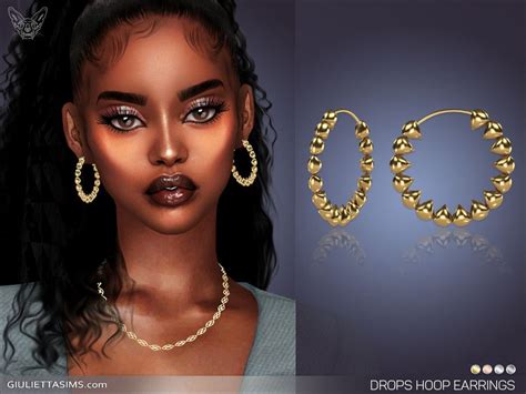 Sims 4 — Drops Hoop Earrings By Feyona — Drops Hoop Earrings Come In 4