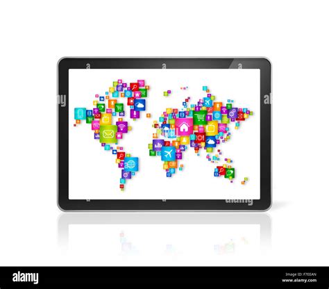 3d World Map Made Of Icons On Digital Tablet Pc Cloud Computing
