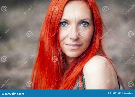 Portrait Of Redhead Woman On The Background Of Nature Stock Photo Image Of Elegant Confidence