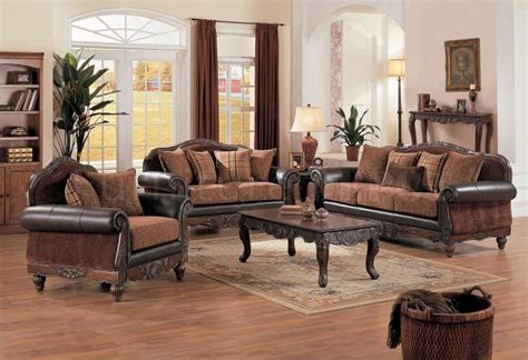 Dark Brown Full Leather And Chenille Formal Living Room Woptions Brown