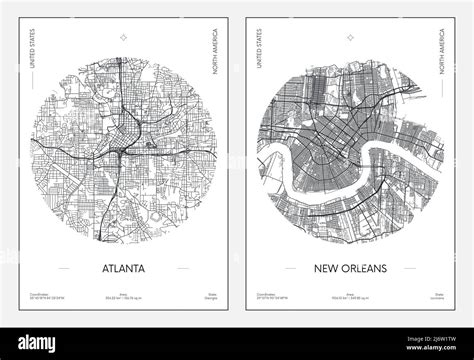 Travel Poster Urban Street Plan City Map Atlanta And New Orleans
