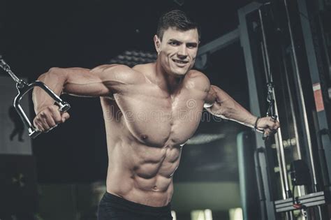 Brutal Caucasian Bodybuilder Training Chest In Gym Stock Photo Image