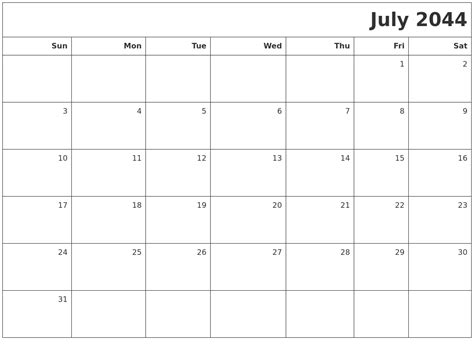 July 2044 Printable Blank Calendar