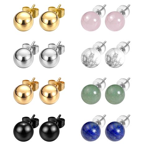 Jadenova Mm Stainless Steel Ball Stud Earrings Gemstone Stud Earrings For Women Men Pairs