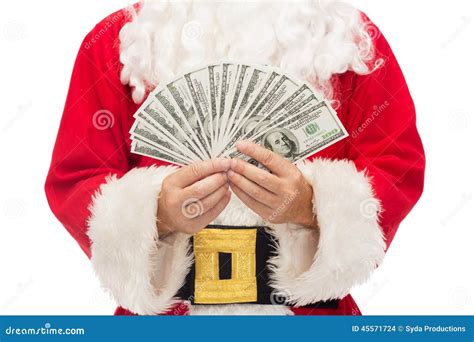 Close Up Of Santa Claus With Dollar Money Stock Photo Image Of Party
