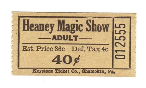 Vintage The Great Heaney Magic Show Ticket Stub 1920s