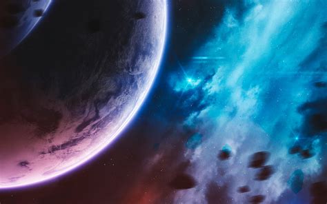 Purple Planet Wallpaper 4k Cosmos Stars Blue Galaxy Asteroids
