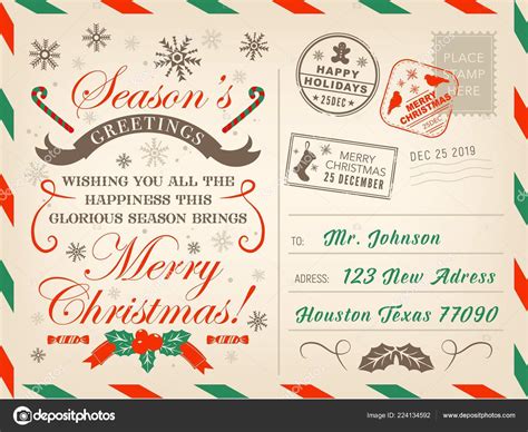 Christmas Holiday Postcard Xmas Decorations Stock Vector Image By