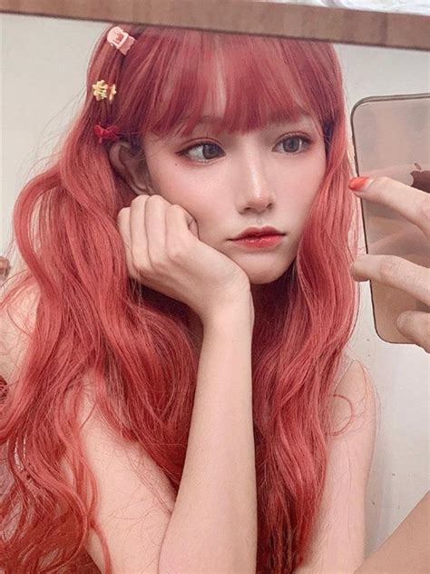 Orange Red Long Wavy Synthetic Wefted Cap Wig Lg283 Synthetic Wigs Donalovehair