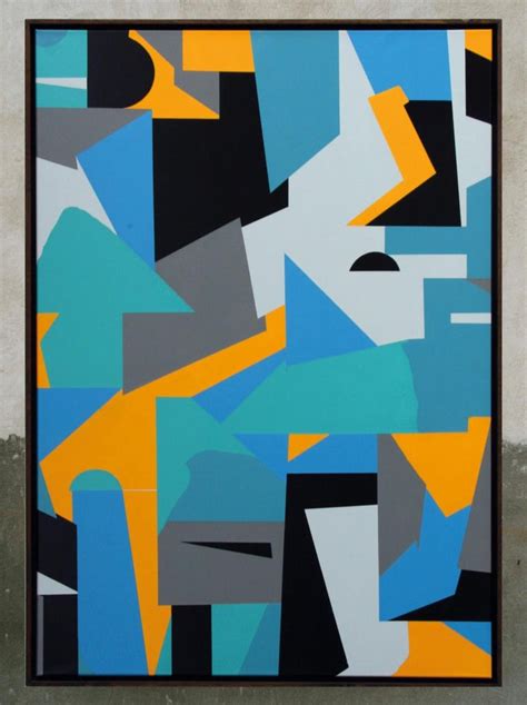 Kera Untitled 028 Geometric Abstraction With Turquoise Black And