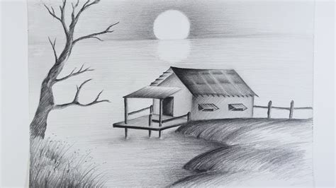 How To Draw Easy And Simple Landscape Pencil Sketch Scenery Youtube