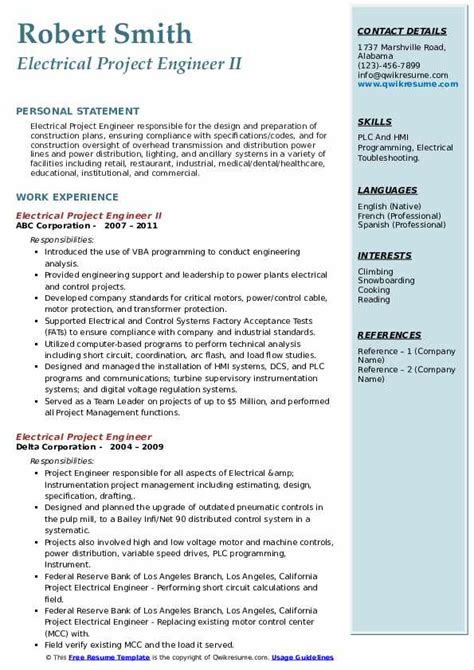 electrical project engineer resume samples qwikresume