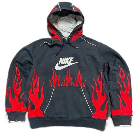 Nike Custom Upcycling Diy Rework Nike Hoodie Fire Grailed