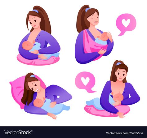 Breastfeeding Position Set Cartoon Mother Feeding Vector Image