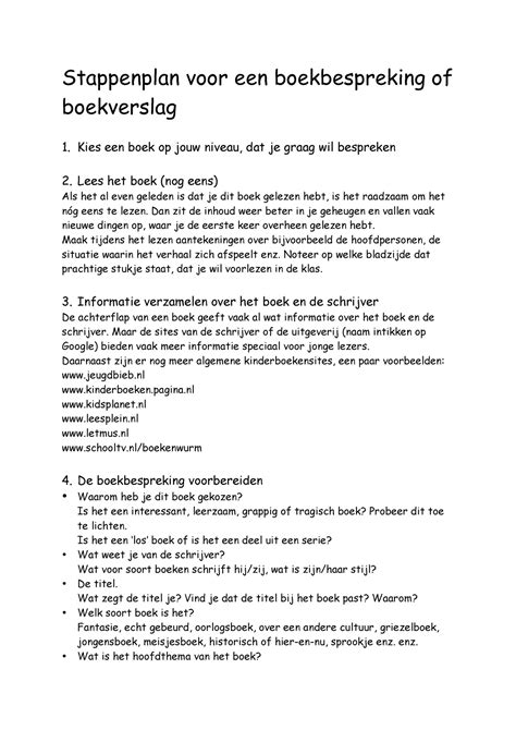 Stappenplan Boekbespreking Of Boekverslag Stappenplan Voor Een