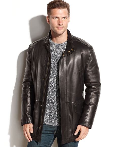 It features a 3 button, single breasted front, notch lapel, and side entry pockets. Lyst - Cole Haan Smooth Leather Car Coat in Black for Men
