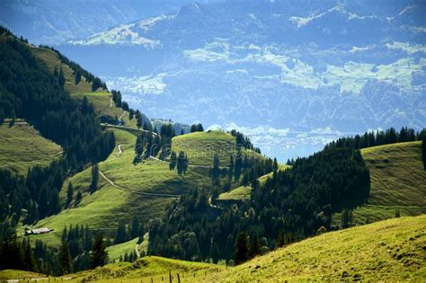 Panoramic Landscape View From Rigi Kulm Mount Rigi In Switzerland