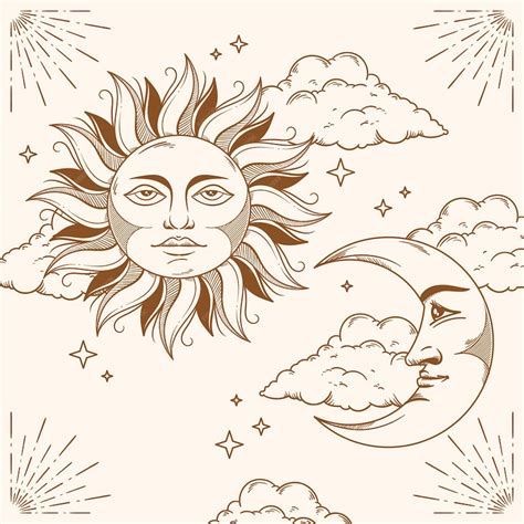 Soleil Et Lune Dessin Illustration Vecteur Premium