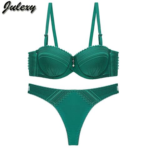 Julexy New 2020 Sexy Thong Bra Set Women S Solid Color Lace Women Underwear Set B C Cup Bra And