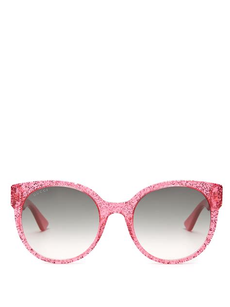 Gucci Round Frame Glitter Acetate Sunglasses In Pink Lyst