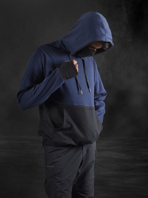 Navy And Charcoal Grey Unisex Hoodie With Built In Face Mask Bombay Trooper