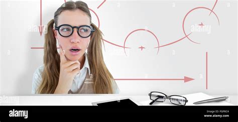 Composite Image Of Female Geeky Hipster Looking Confused Stock Photo