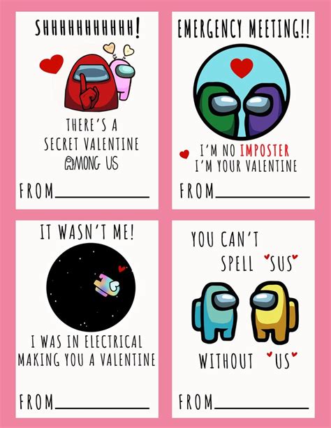 Among Us Valentine Printable School Valentine Card Set Etsy
