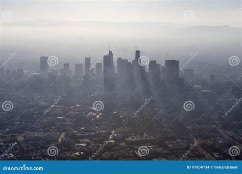 Los Angeles Summer Smog Aerial Stock Photo Image Of Cityscape Shadow