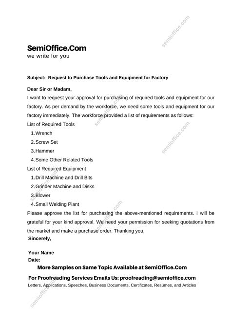 Sample Request Letter For Tools And Equipment For Factory Semiofficecom