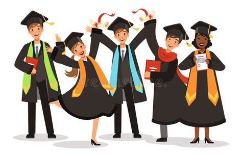 Graduation Of Happy International Students Vector Illustration Stock