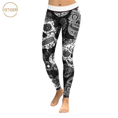 Buy Istider Black White Punk Style Floral Skull Leggings Women Halloween Skinny