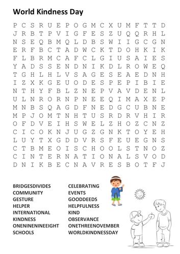 World Kindness Day Word Search Teaching Resources