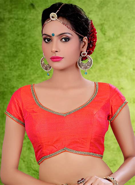 Designer Red Raw Silk Saree Blouse G3 Rb0100