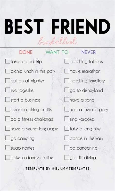 Pin By Glamm Templates On Tick Or Choose Best Friend Bucket List