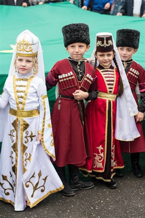 Circassian Children Holding The Flag Of Circassia Ancient Country In