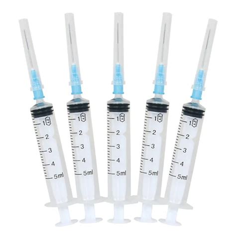 5 Set 5ml Plastic Syringe With Blunt End Tip Needle And Storage Cap For