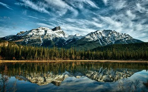 Nature Mountain Reflection Trees Canada Wallpapers Hd Desktop And