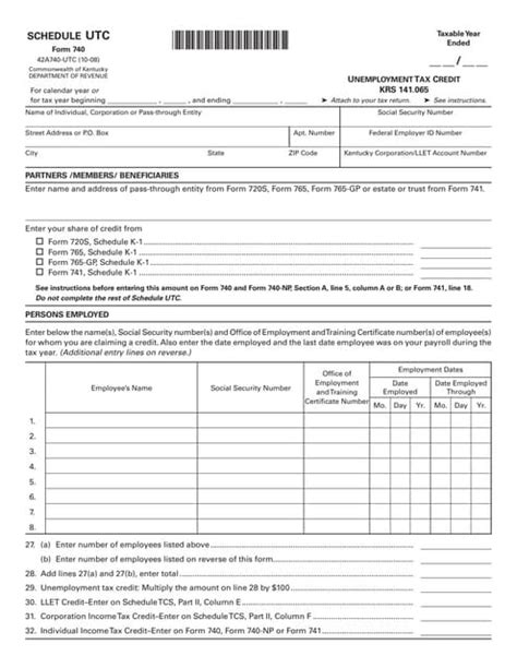 Schedule Utc Unemployment Tax Credit Form 42a740 Utc Pdf